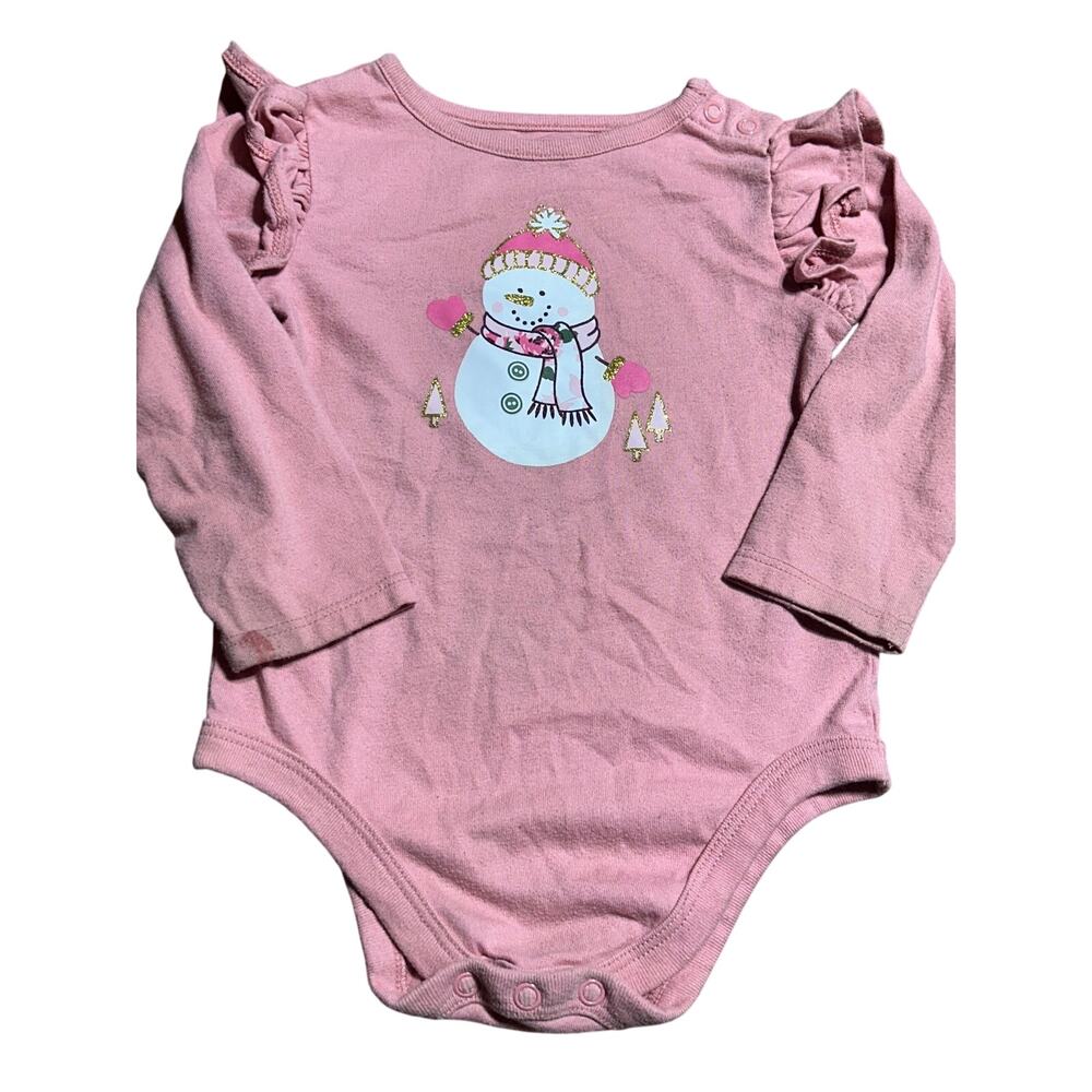 Granimals Dusty Rose Snowman onesie w/ruffle shoulders sz 18 M